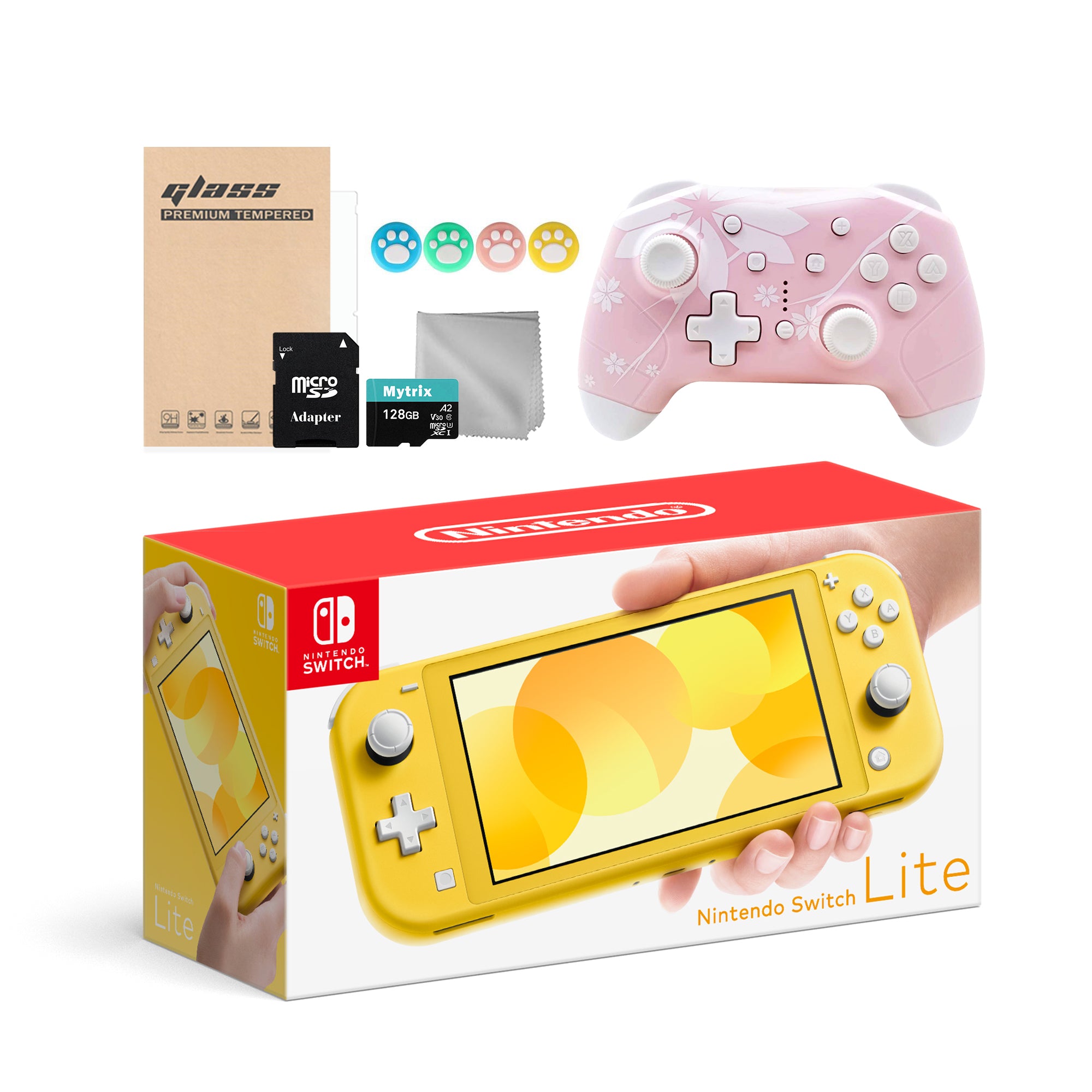 Nintendo Switch Lite 10 in 1 Combo: NS Lite Yellow 32GB Console, Mytrix Sakura Wireless Pro Controller, and Mytrix Accessories Bundle for Nintendo Switch Lite and More Nintendo Switch Lite 10 in 1 Combo: NS Lite Yellow 32GB Console, Mytrix Sakura Wireless Pro Controller, and Mytrix Accessories Bundle for Nintendo Switch Lite and More